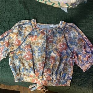 En Saison Floral Blouse - Blue, Pink, Brown